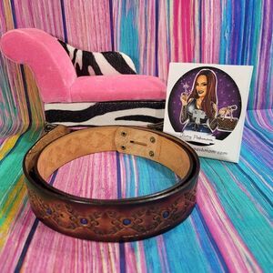 Genuine Leather Belt Brown with Blue Accents Size 40 (4001)